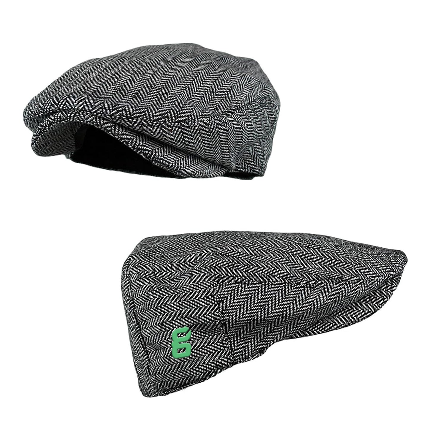 Herringbone Tweed Wool Blend Newsboy Ivy Grey Hat With Small Logo